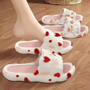 Heart Print Plush Faux Fur Slippers