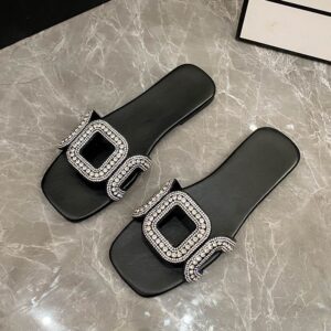 Bold Buckle Rhinestone Party Slides